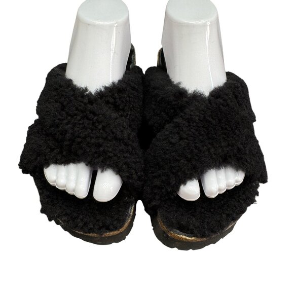 Birkenstock Papillio Daytona Black Shearling Slide Sandals, Size 38 NWOB - Picture 2 of 7